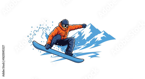 Snowboarding Adventure - Rider in Action on Snowy Mountains