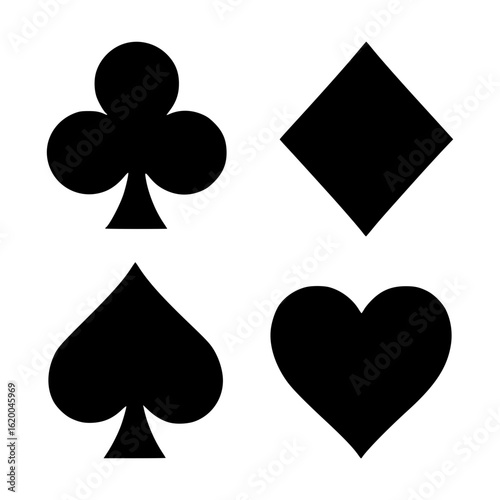 Black Suit Symbols from a Deck of Playing Cards Representing Games Chance and Card Playing