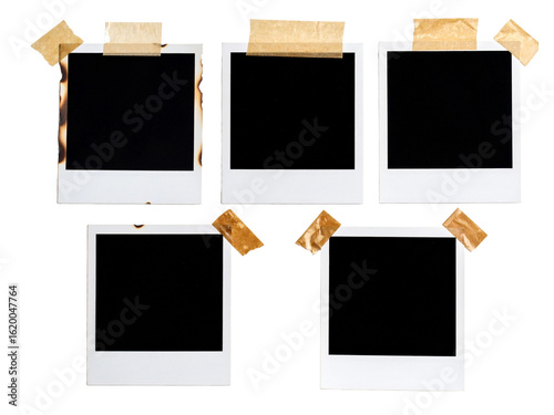 Vintagestyle photos with burnt edges taped on white. Suitable for artistic projects, vintage designs, and nostalgic themes in various media.