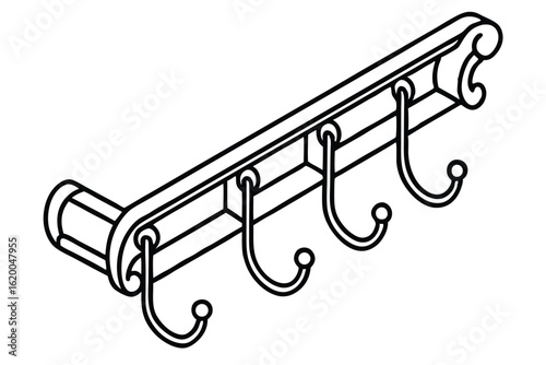 Minimalist Outline Illustration of WallMounted Coat Rack with Four RoundTipped Hooks