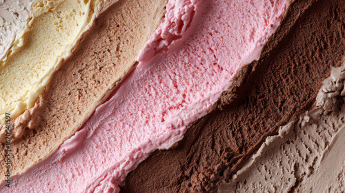 Close-up texture view of classic Neapolitan ice cream, ideal as a food-themed background 
