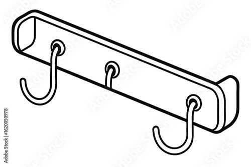 Black and White Outline of a WallMounted Coat Rack with Three Hooks
