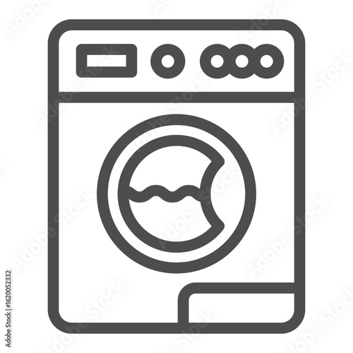 Washing machine with filled water line icon, washing concept. Vector graphics. Machine for automatic washing sign on white background, outline style icon for mobile or web design.