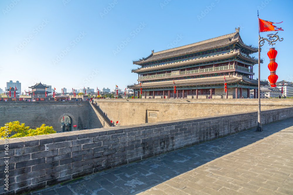 View of the City wall of Xi'an, Shaanxi Province, People's Republic of China, Asia