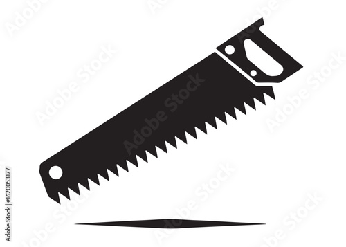 saw blade logo silhouette vector illustration, hand saw silhouette vector design, cutting wood logo icon silhouette, black illustration of a hand saw logo vector silhouette on white background