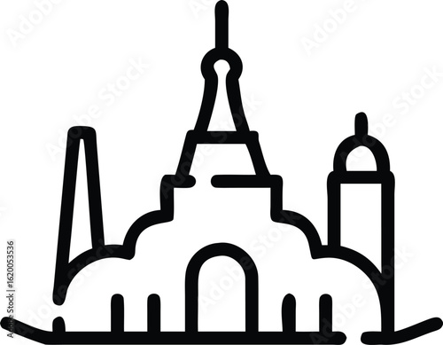 Vector art of stylized line art icon of a grand religious building, isolated on white background
