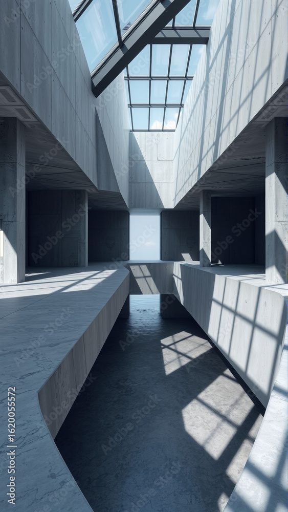 Obraz premium Empty spacious room with concrete walls