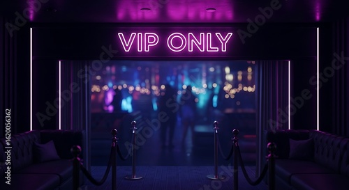 Exclusive club entrance with neon sign vip only velvet ropes
