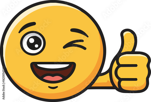 A winking emoji giving a thumbs up with a happy face