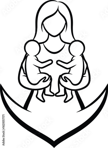 Mother holding twins logo design motherhood childcare family love