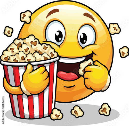 A smiley face eating popcorn from a striped bucket vector