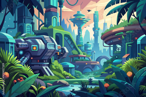 Futuristic Biomechanical Jungle in Seamless and Scalable