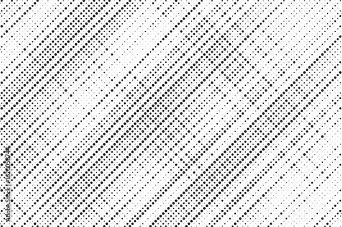 Grunge halftone gradient background. Faded grit noise texture. White and black sand wallpaper. Retro pixelated backdrop. Anime or manga style comic overlay. Vector graphic design textured template