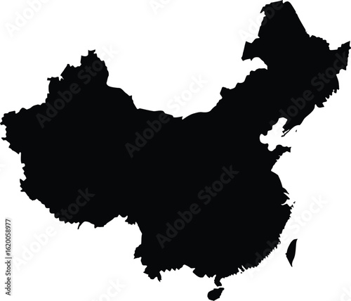A black silhouette of the mainland china country outline on a white background in a simple graphic style