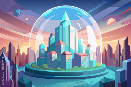 Spiritual Glass City in Soft Focus with Crisp Outlines