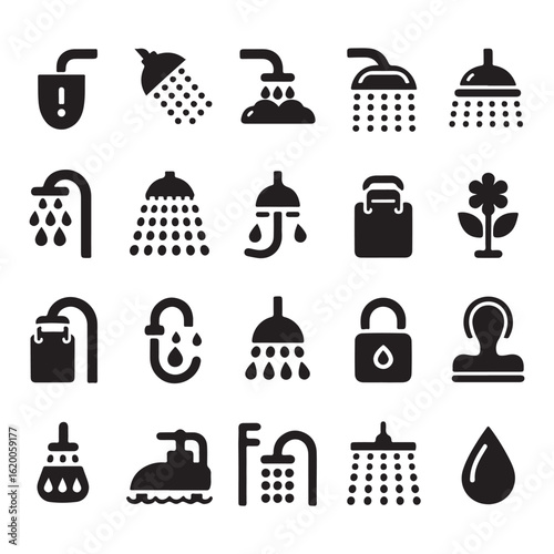 Minimalist Shower and Bathroom Icon Vector Set