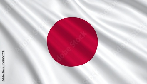 Japanese flag with crimson sun disc centered on pristine white field, minimal composition symbolizing purity and unity