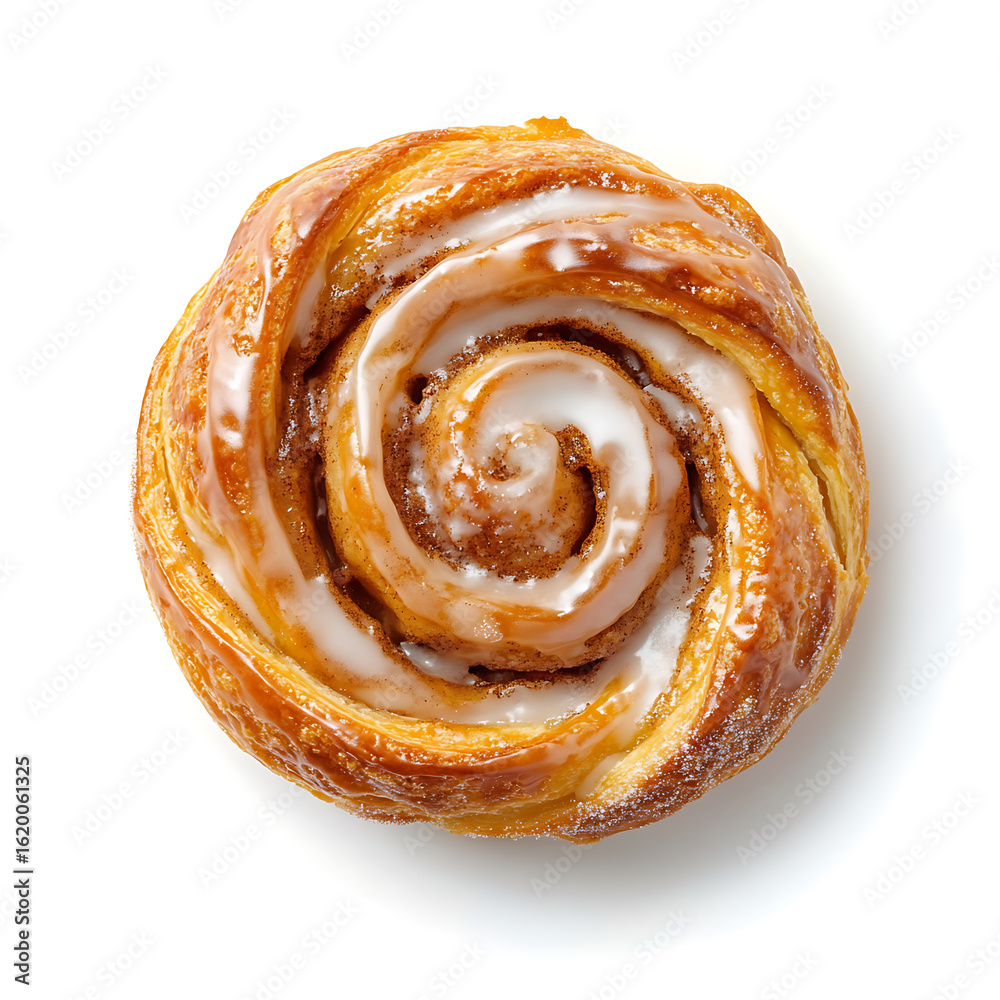 Fototapeta premium Golden Swirled Cinnamon Bun with Glaze