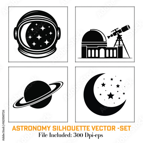 A Black of color Astronomy silhouette vector collection
