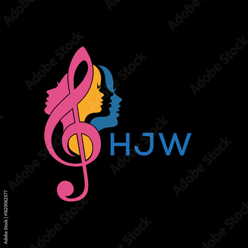 HJW "Colorful Female Silhouettes with Treble Clef Music Symbol on Black Background – HJW Later Logo, Empowerment, Diversity & Art Concept"
