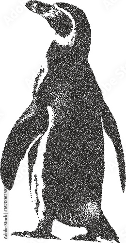 Penguin retro y2k stipple design bird halftone brutalist urban vector png with clear background, arctic 2000s photocopy grunge tattoo gen z effect