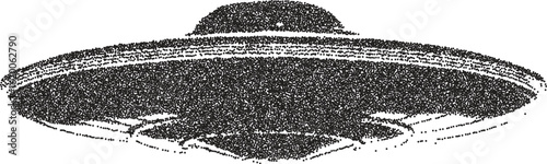Alien vintage y2k stipple art, ufo halftone stipple brutalist retro vector png with transparent background, cosmic 2000s aesthetic photocopy effect tattoo