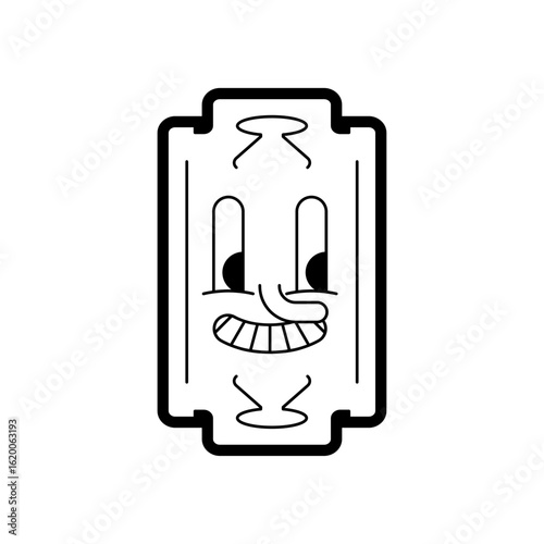 Funny cartoon razor blade character with a happy face. Suitable for grooming-related content, barbershop branding, or stickers.