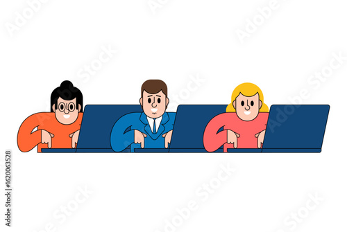 team of developers working on laptops. Ideal for tech, programming, remote work, startup culture, coding, and digital business themes