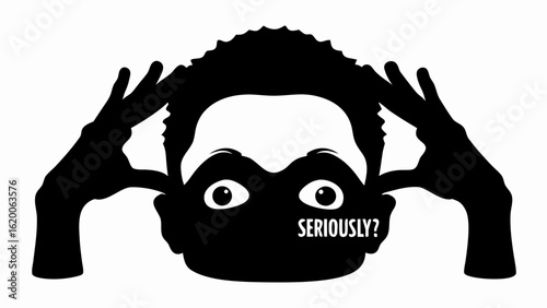 Silhouette of a person with hands framing their face and the word seriously displayed on the face
