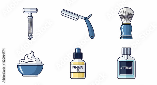 Classic shaving tools and grooming products illustrated.