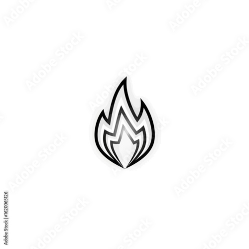 Minimalist flame illustration with striking black outlines against a clean white background
