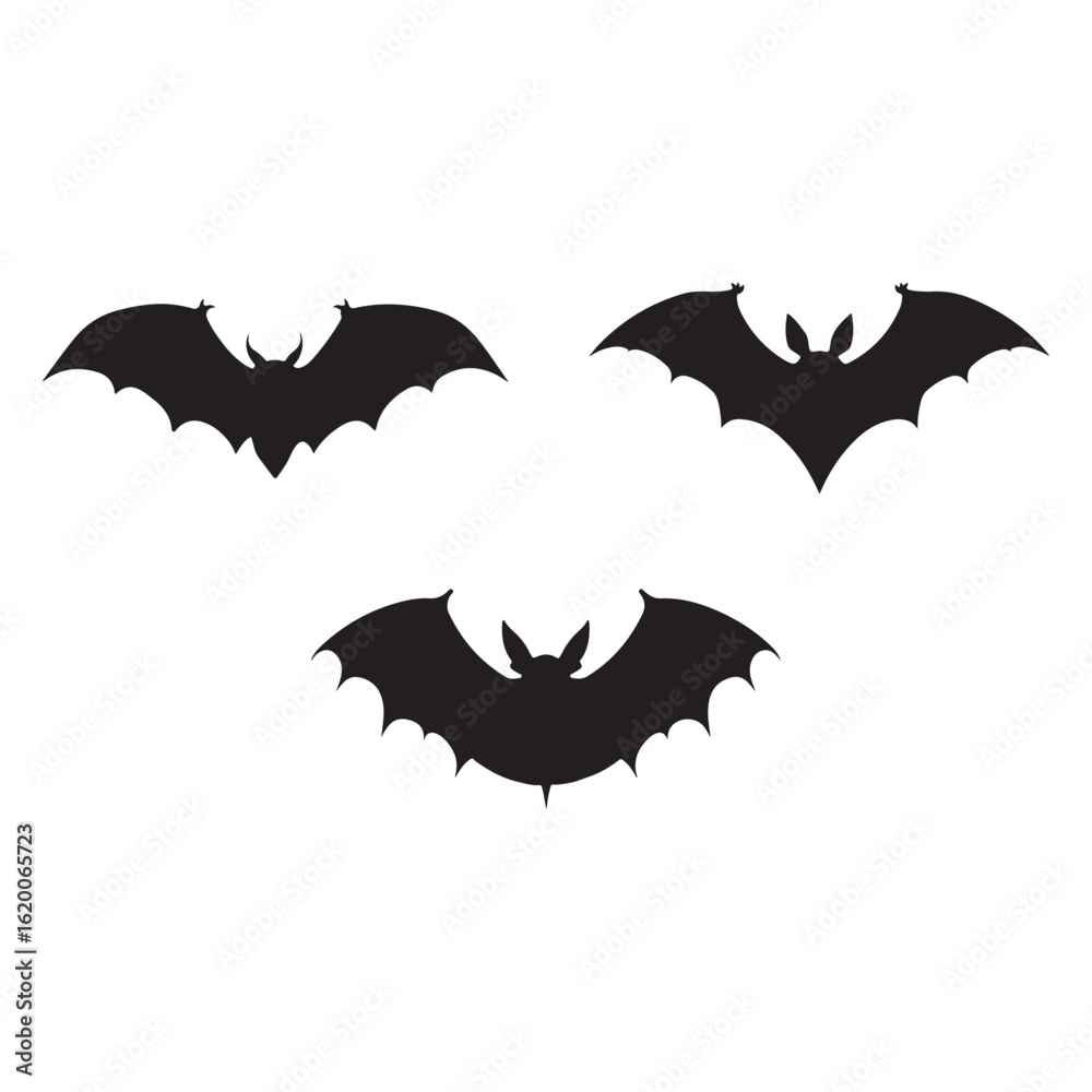 Fototapeta premium Vector art of three bat silhouettes isolated on white background