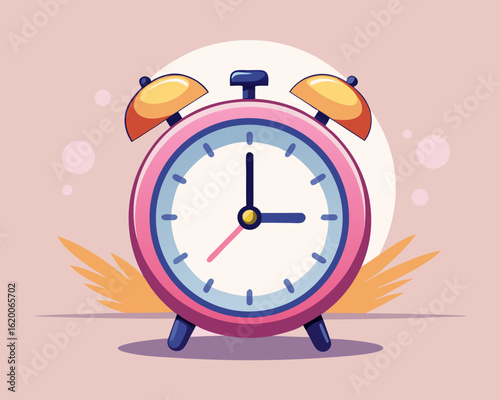 Minimal alarm clock with white face and black hands, centered on pastel background, classic home decor object.