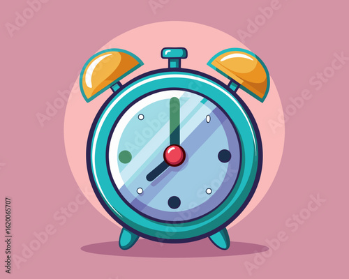 Minimal alarm clock with white face and black hands, centered on pastel background, classic home decor object.