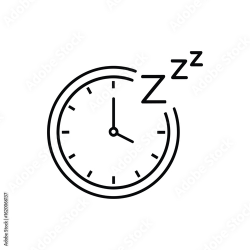 Sleepy Time A simple and elegant illustration features a classic clock design with a 'Z' symbol, indicating sleep or rest, perfect for any design needs. 