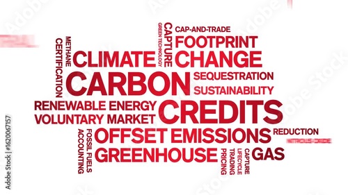 Carbon Credits animated word cloud-text design animation tag kinetic typography seamless loop.