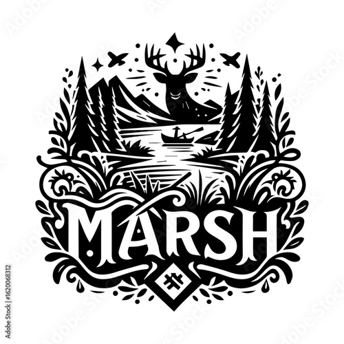 Majestic Deer Overlooking Serene Marsh Landscape.