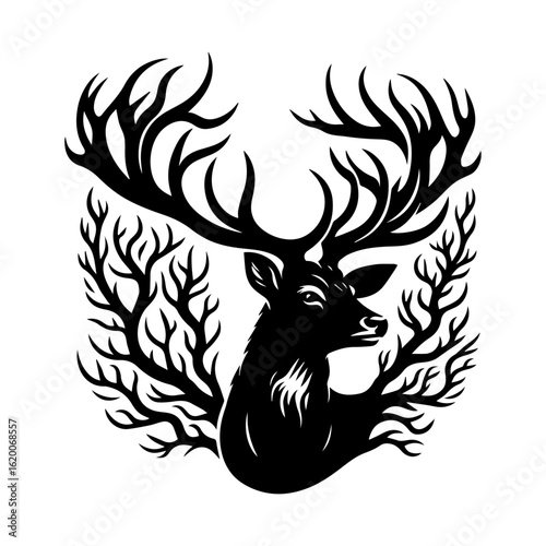 Majestic Stag with Intricate Antlers and Branch Design.