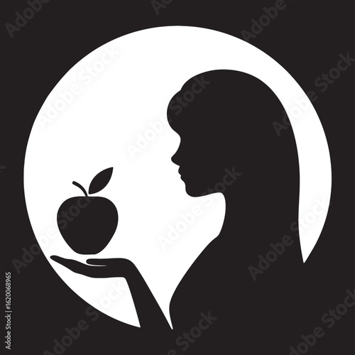 Woman holding apple silhouette fruit