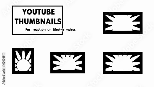 Illustration showing youtube thumbnails for reaction or lifestyle videos with abstract sun designs in black