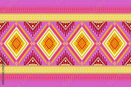 Geometric embroidery design, pixel fabric, ethnic pattern, cross stitch, tile design, tapestry, vector, illustration, abstract, background, seamless.