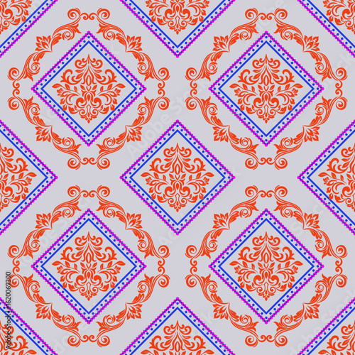 Damask Floral pattern. Vintage wallpaper in Baroque style. Seamless vector,background,fabric, wallpaper, packages. Ornate damask flower ornaments.