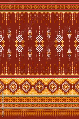 Geometric embroidery design, pixel fabric, ethnic pattern, cross stitch, tile design, tapestry, vector, illustration, abstract, background, seamless.