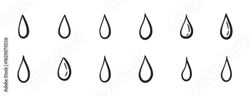Doodle water drops hand drawn outline different shapes. sketch vector illustration of droplets. Outline tears