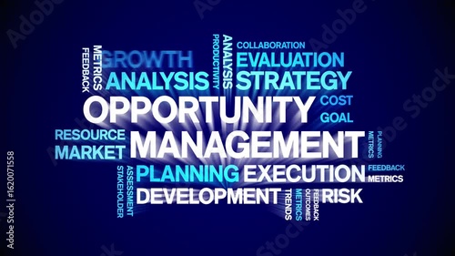 Opportunity Management animated word cloud-text design animation tag kinetic typography seamless loop.