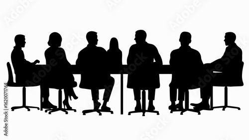Silhouette illustration of a group of people sitting at a table in a meeting or conference room