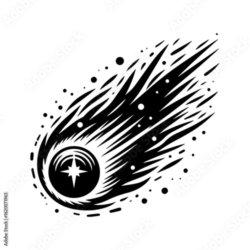 Stylized Black Comet with Starburst Center.