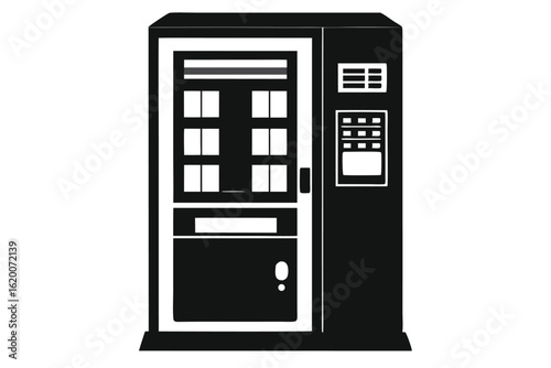 Simplified Black and White Vending Machine with Product Display and Button Interface Vector Image