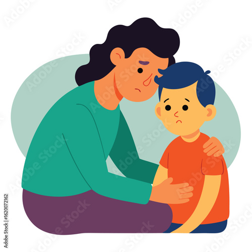 Child With Anxiety Being Comforted By Parent At Home With Gentle Support