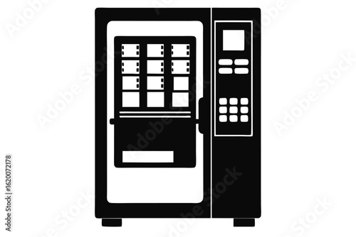 Black and White Vending Machine with Selection Buttons, Product Windows and Dispensing Slot